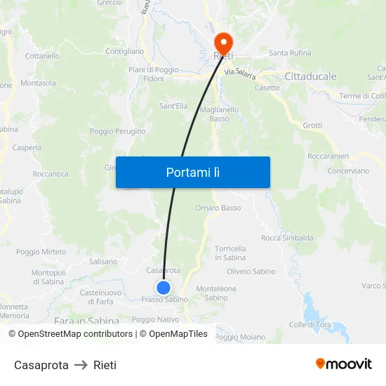 Casaprota to Rieti map