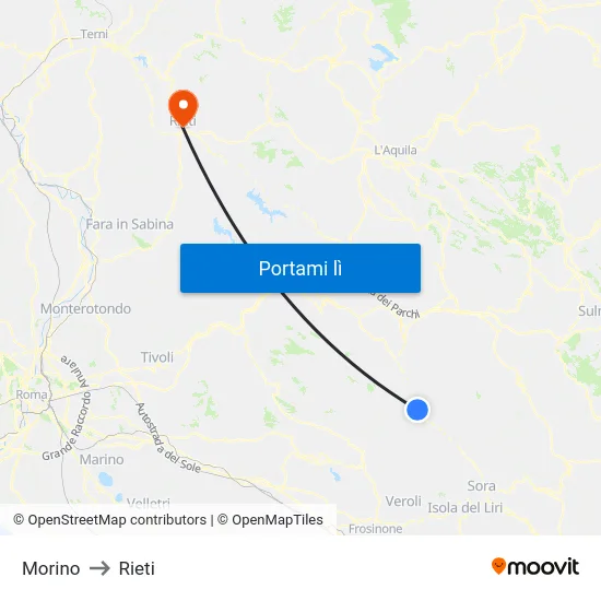 Morino to Rieti map