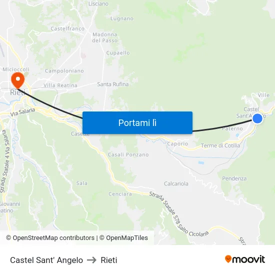 Castel Sant' Angelo to Rieti map