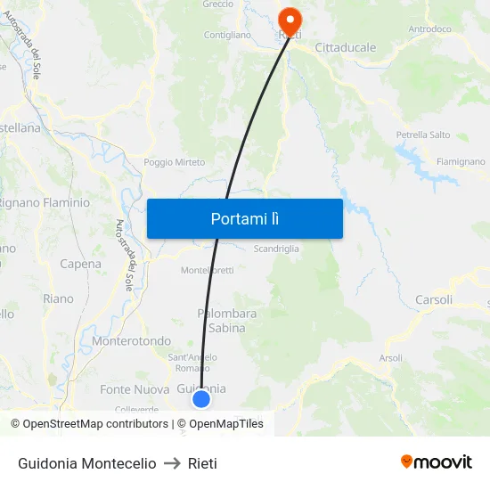 Guidonia Montecelio to Rieti map