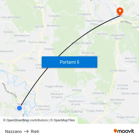 Nazzano to Rieti map