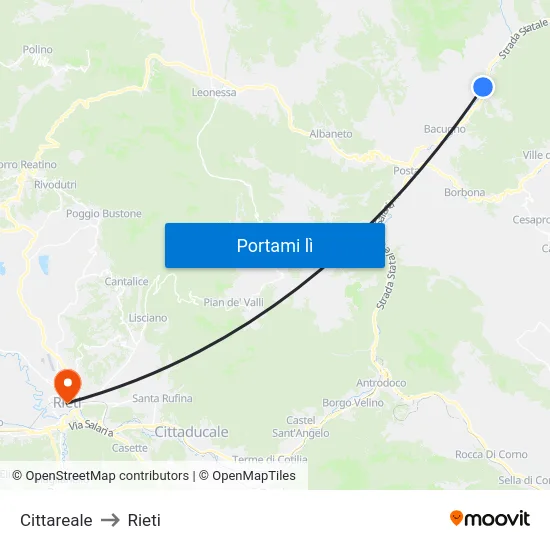 Cittareale to Rieti map