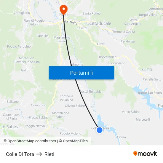 Colle Di Tora to Rieti map