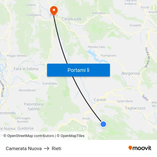 Camerata Nuova to Rieti map