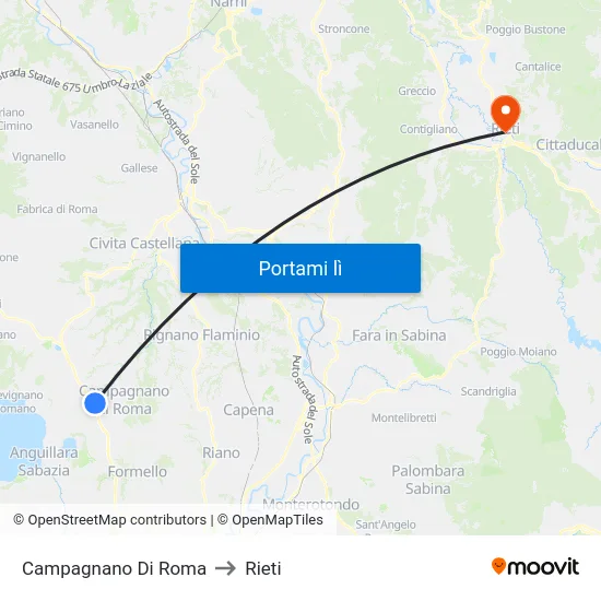 Campagnano Di Roma to Rieti map