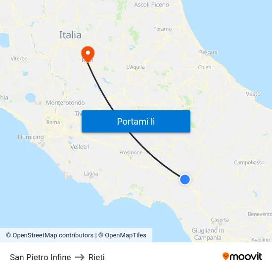 San Pietro Infine to Rieti map