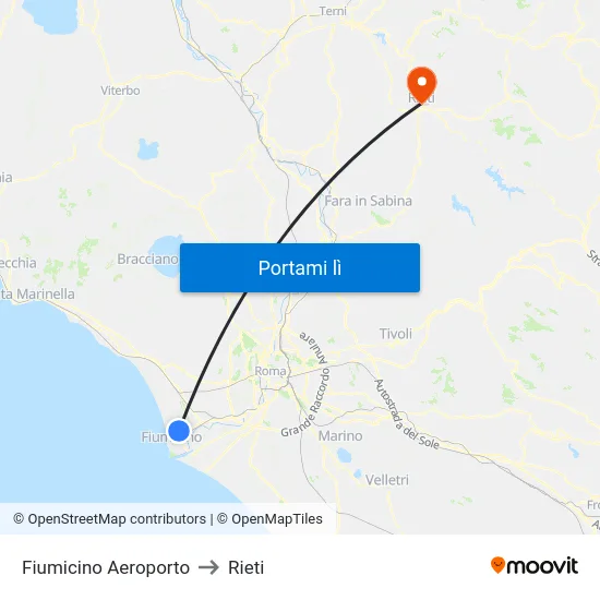 Fiumicino Aeroporto to Rieti map