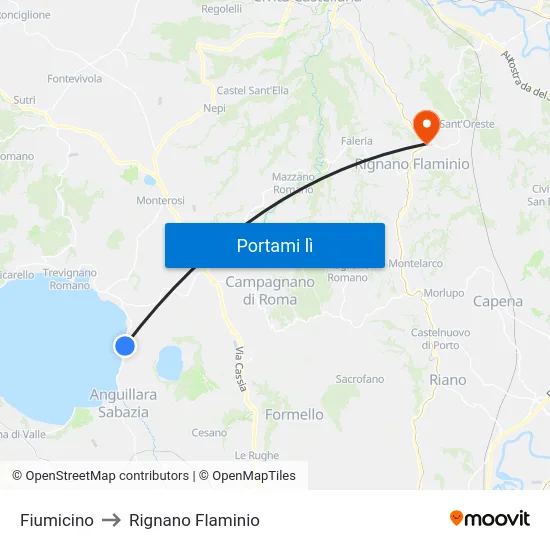 Fiumicino to Rignano Flaminio map