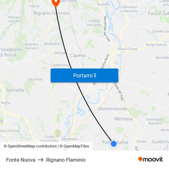Fonte Nuova to Rignano Flaminio map
