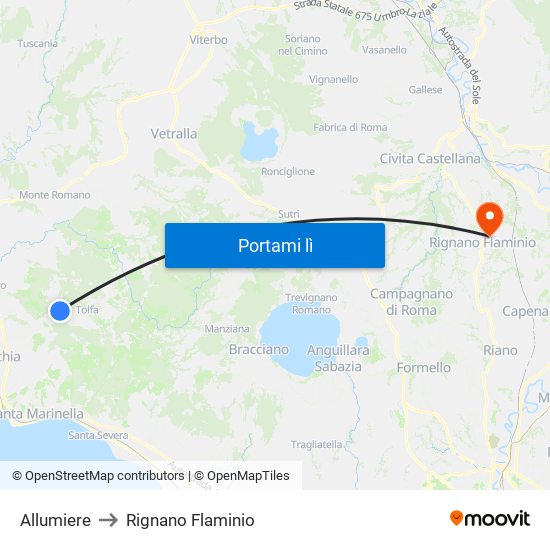 Allumiere to Rignano Flaminio map