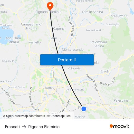 Frascati to Rignano Flaminio map