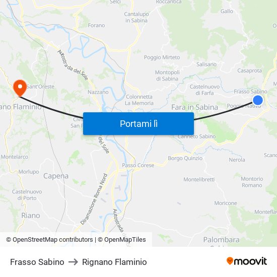 Frasso Sabino to Rignano Flaminio map