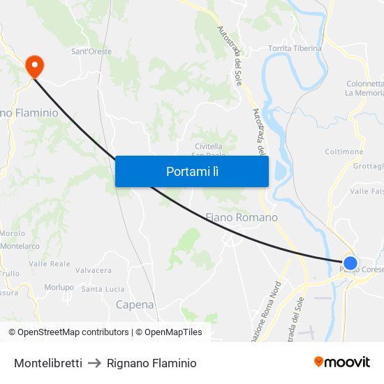Montelibretti to Rignano Flaminio map