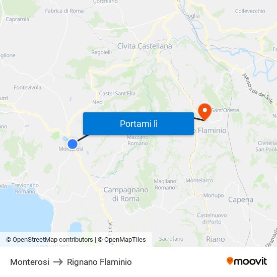 Monterosi to Rignano Flaminio map