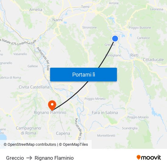 Greccio to Rignano Flaminio map