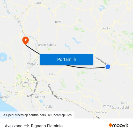 Avezzano to Rignano Flaminio map
