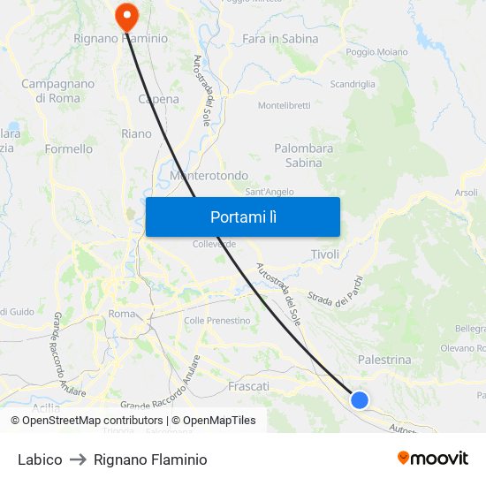 Labico to Rignano Flaminio map