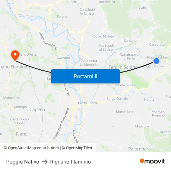 Poggio Nativo to Rignano Flaminio map