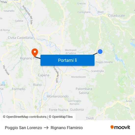 Poggio San Lorenzo to Rignano Flaminio map