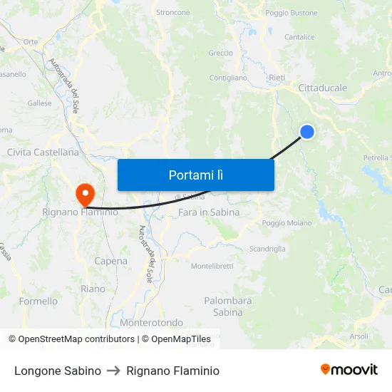 Longone Sabino to Rignano Flaminio map