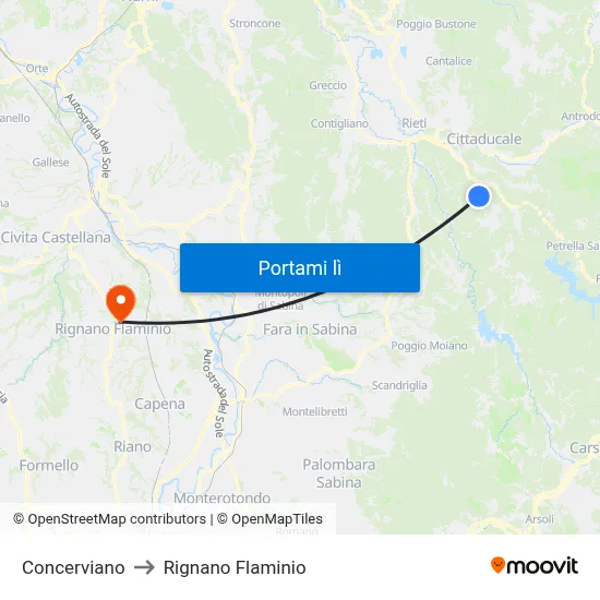 Concerviano to Rignano Flaminio map