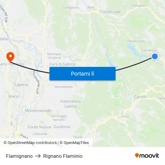 Fiamignano to Rignano Flaminio map