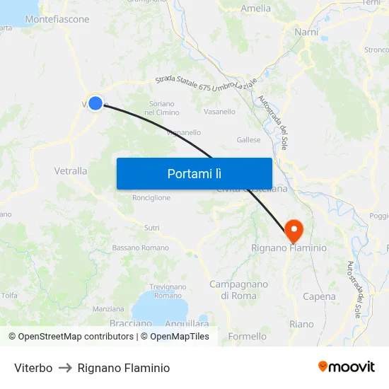 Viterbo to Rignano Flaminio map