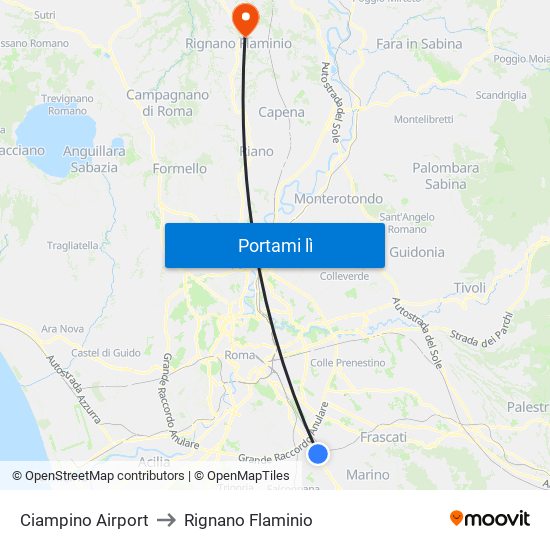 Ciampino Airport to Rignano Flaminio map