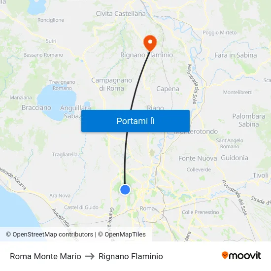 Roma Monte Mario to Rignano Flaminio map