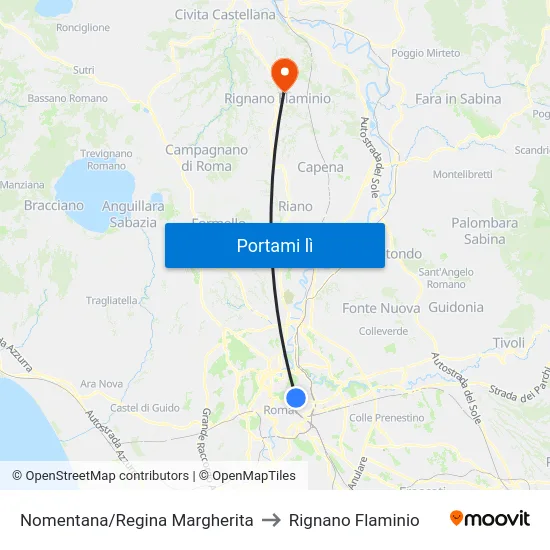 Nomentana/Regina Margherita to Rignano Flaminio map