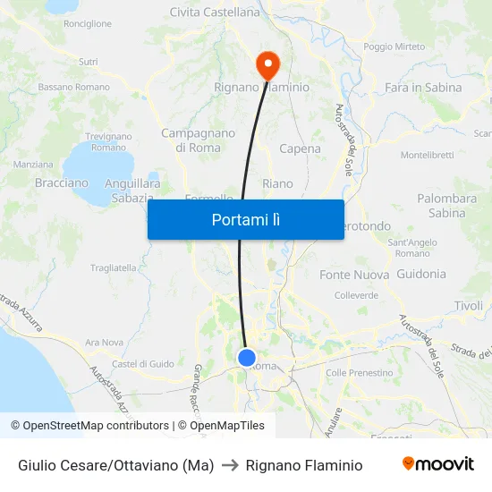 Giulio Cesare/Ottaviano (Ma) to Rignano Flaminio map