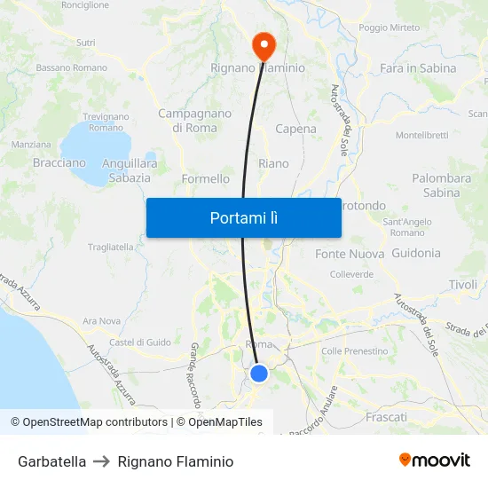 Garbatella to Rignano Flaminio map