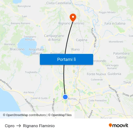 Cipro to Rignano Flaminio map