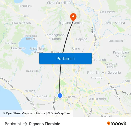 Battistini to Rignano Flaminio map