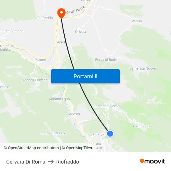 Cervara Di Roma to Riofreddo map