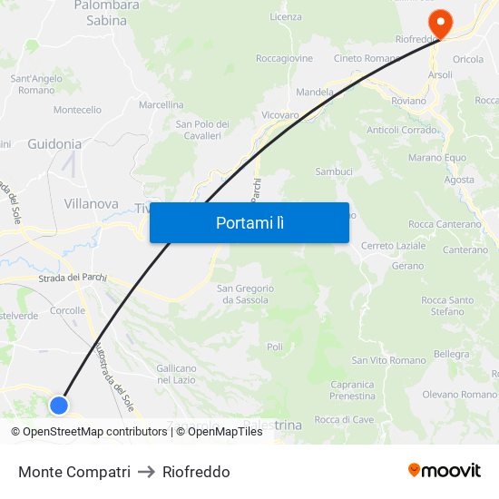 Monte Compatri to Riofreddo map