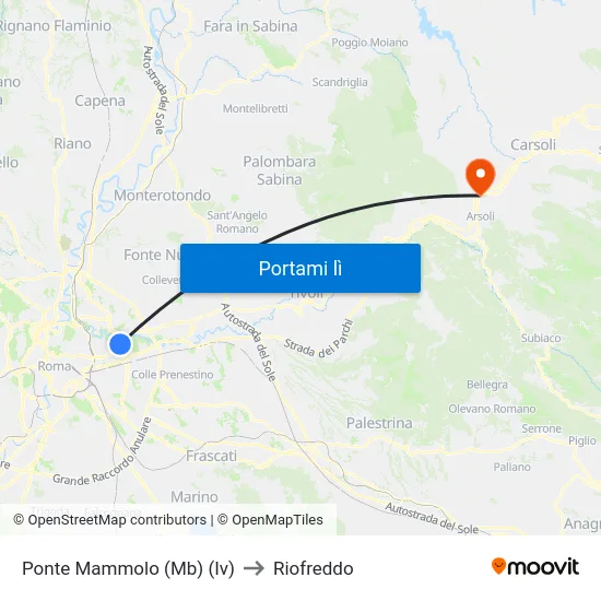 Ponte Mammolo (Mb) (Iv) to Riofreddo map