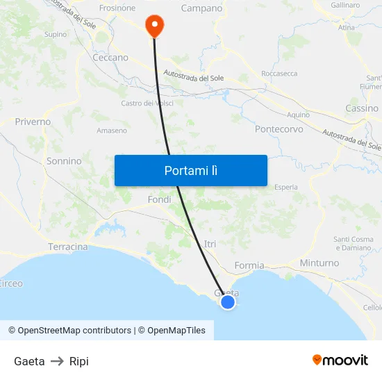 Gaeta to Ripi map