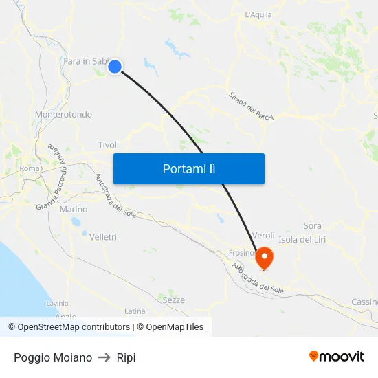 Poggio Moiano to Ripi map