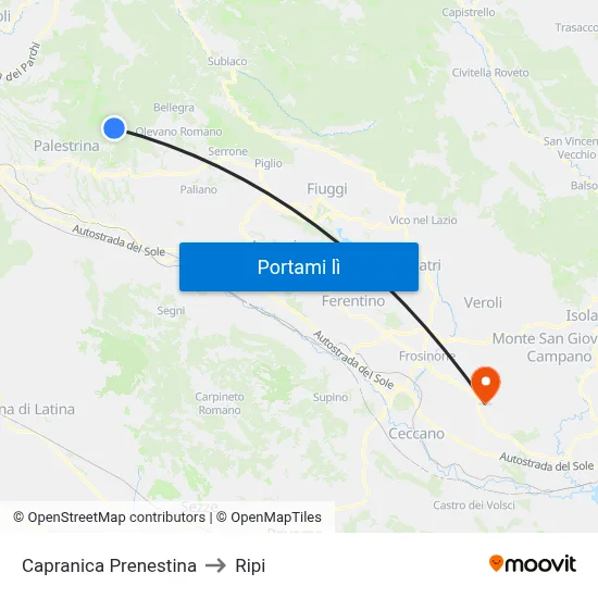Capranica Prenestina to Ripi map