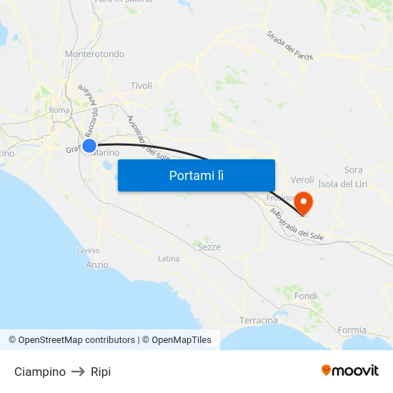 Ciampino to Ripi map