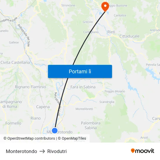 Monterotondo to Rivodutri map
