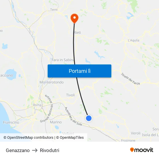 Genazzano to Rivodutri map