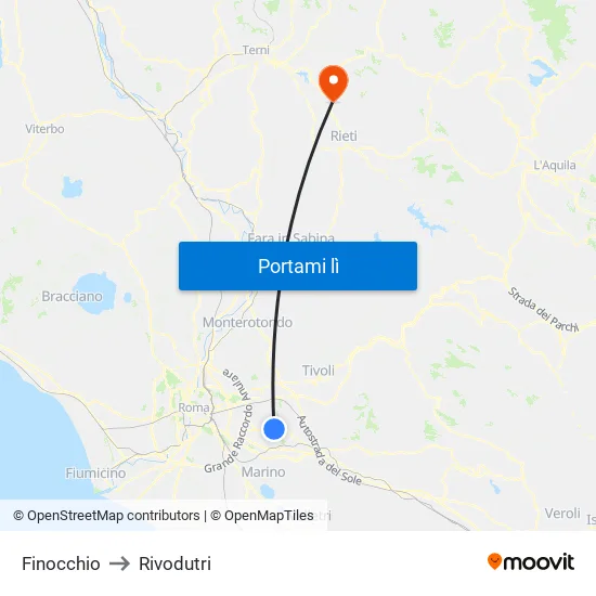 Finocchio to Rivodutri map