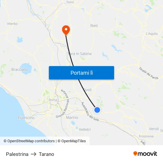 Palestrina to Tarano map