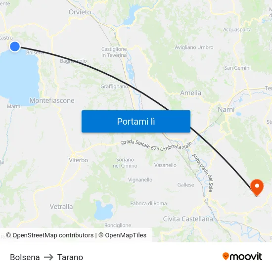 Bolsena to Tarano map
