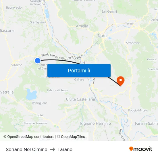 Soriano Nel Cimino to Tarano map