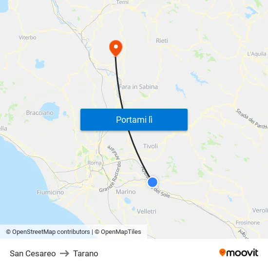San Cesareo to Tarano map