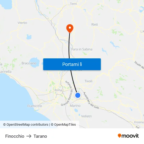 Finocchio to Tarano map