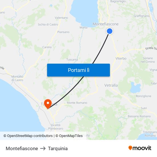 Montefiascone to Tarquinia map